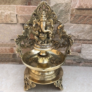 Ganesh Brass Urli with Diya, Urli Decor, Brass Urli With Elephant, Traditional Bowl, Home Decor Gift, Indian Brass Art
