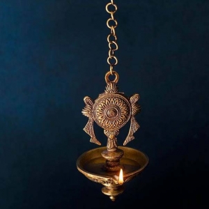 Chakra Design Brass Hanging Diya with by Aakrati, Indian Handicraft Diya, Handmade Lamp