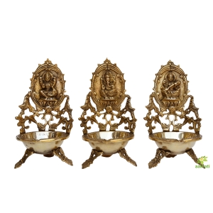Laxmi Ganesh Saraswati brass deepak - oil lamp - table diya - showpiece
