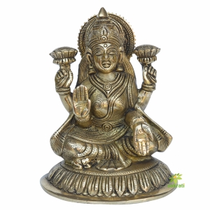 Brass Laxmi statue, blessing laxmi statue, Sitting laxmi Statue, laxmi on lotus statue, Shreedevi statue, Hindu Goddess of wealth