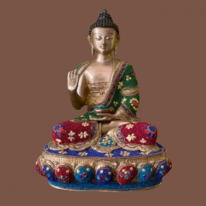 Lord Sitting Buddha with Stone Blessing Antique Idol Art Decor Gifts