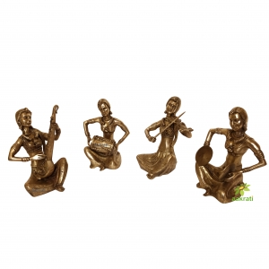 Brass Musician Ladies set of 4 Indian Brass  Fine Inlay Decor Showpiece Statue 11 inch