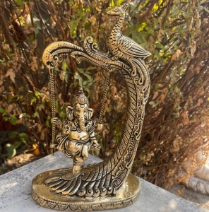 Swing Ganesh Metal brass table showpiece sculpture for gift and decor