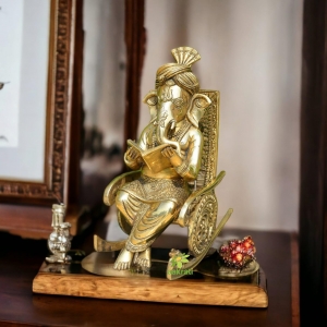 Chair Ganesha Statue | Home decor | Elephant god | Hindu god | Brass idol | Handmade | Book Reading ganesha | Sculpture