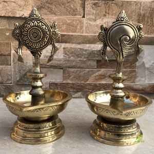 Shankh Chakra Diya Lamp 7 inch Home Temple Diya Handmade Brass Vishnu Lamp diya stand