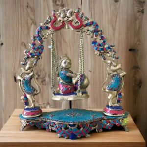Aakrati Krishna Swing Jhula brass Statue decorative work - unique gift showpiece