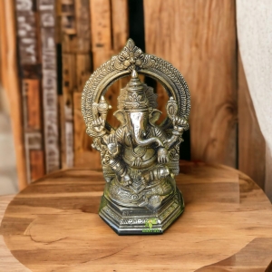 Ganesha Statue in Brass, 25 cm Sculpture, Elephant Headed Hindu God of Good Luck, House warming metal gift