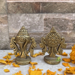 Aakrati Brass Shank Chakra Motives | Pairing for Pooja | Housewarming Essentials | Brass Shank-Chakra | Brass Decor | Brass Return Gifts