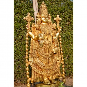 Lord Tirupati Balaji Blessing in Standing Position. Gold Finish. Best for Home Temple| Brass Statue