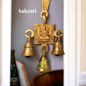 Aakrati Brass Lakshmi Wall Hanging with 3 Bells