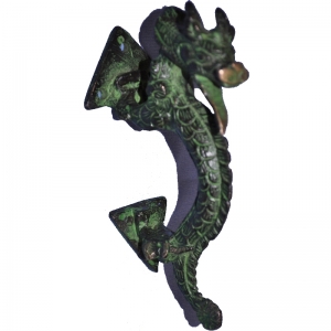 Aakrati Door Handle in Dragon Figure Door Design with Antique Green Finish - Set of 2- Brass Kitchen Cabinet Handles Drawer Pulls - 5.5 inch Long Each Handle - 