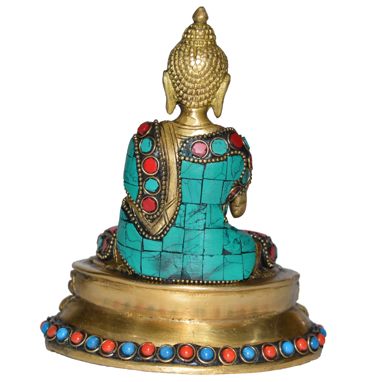 Lord Buddha Sitting on Lotus with turquoise stone work - Buy Buddha Online