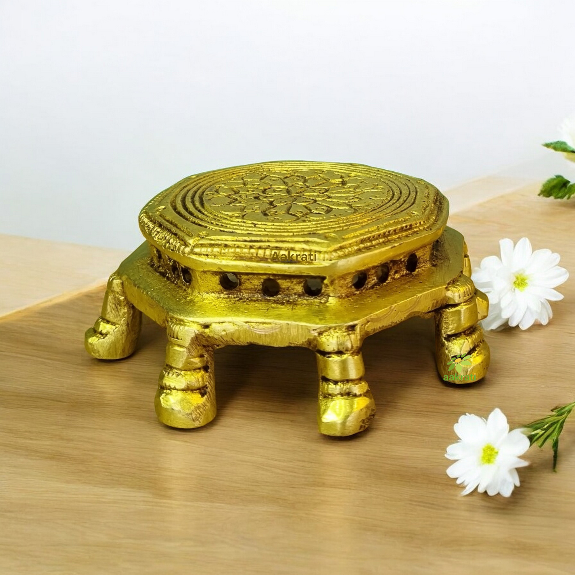 Aakrati Handicraft Brass Chowki For Home Temple Small Stand