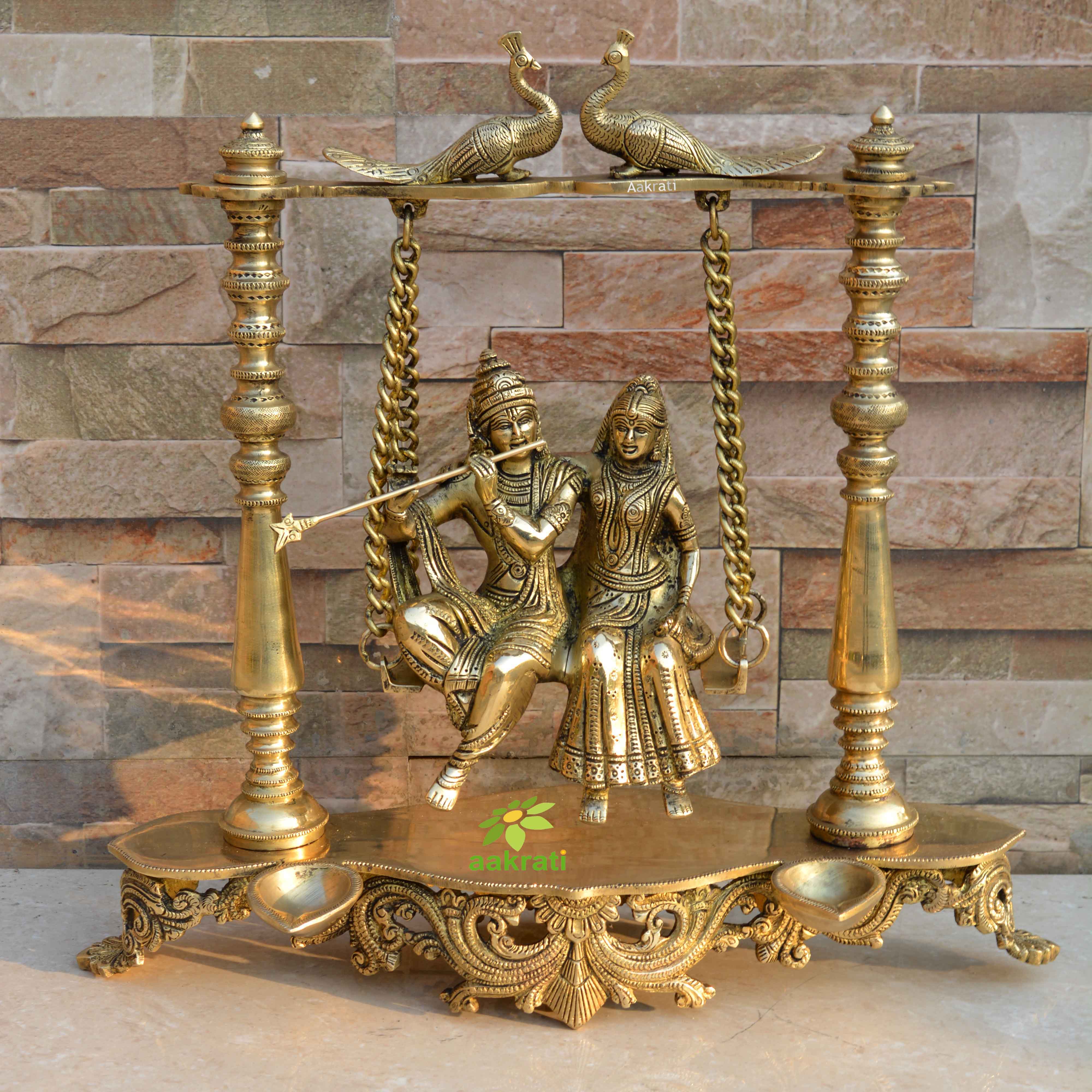 Radha and Krishna Swing jhula Brass Statue, Home Decor Gift