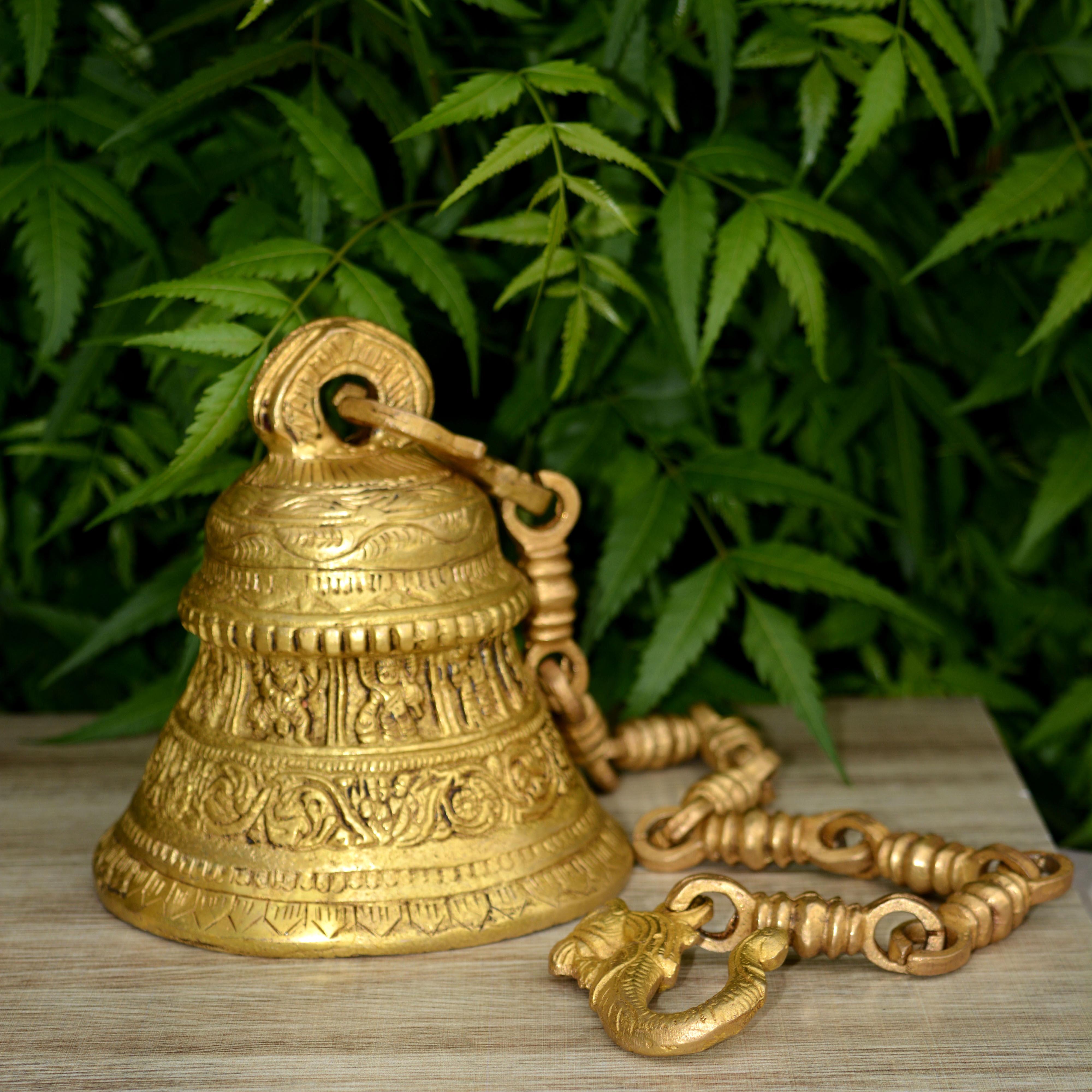 Brass Hanging Bell with Chain, Chain for Home Temple, Door