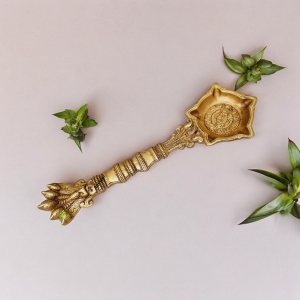 Handmade Brass Spoon for Pooja | Elegant Religious Spoon for Offerings and Rituals | Brass Pooja Spoon ( Yellow, 10 inch)