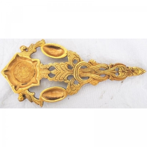 Elegant Brass Hawan Spoon | Traditional Ritual Spoon for Pooja Room | Handcrafted Brass Pooja Spoon ( Yellow, 9 inch)