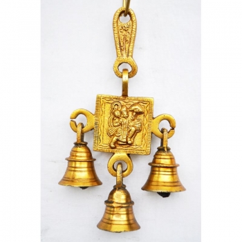 Brass Lord Hanuman Engraved Chime |  Perfect Brass Décor for Home & Office Spiritual Vibes | Divine Hanuman Brass Wall hanging Bell ( Yellow, 6.8 inch)