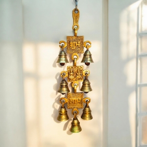 Royal & designer Laxmi ganesha brass metal hanging bell with 7 little bells