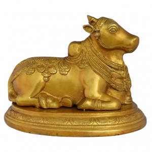 Handmade Brass Nandi Murti |  Perfect for Pooja Room and Spiritual Decor | Brass Nandi Murti ( Yellow, 8.5 inch)