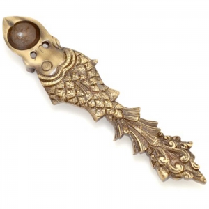 Decorative Brass Pooja Spoon | Traditional Design Spoon For Pooja Purposes | Handcrafted Brass Havan Spoon ( Yellow, 10 inch)