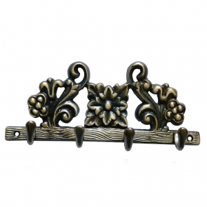 Brass Floral Design Wall Hanger | Perfect Blend of Beauty and Function | Antique Hanmade Brass Wall Hanger ( Yellow, 8 inch)