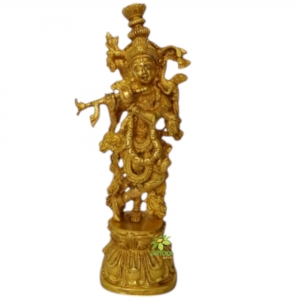 Divine Krishna Brass Idol | Spiritual Blessings for Your Sacred Space | Brass Lord Krishna Murti ( Yellow, 12 inch)
