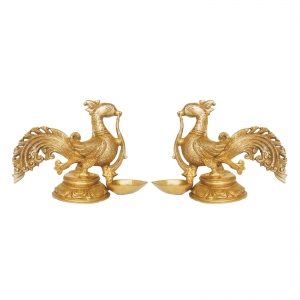 Brass Bird Shaped Diya Pair | Perfect for Diwali and Festival Home Decoration | Handmade Brass Bird Diya Set ( Yellow, 9 inch)