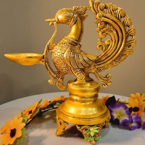 Peacock Floor Oil Lamp Brass Decorative Statue