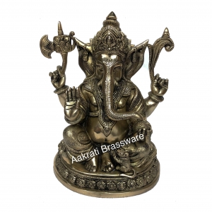 Brass metal Lord Ganesha decorative hand carved pooja ghar/office statue