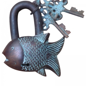  Traditional Brass Padlock | Durable and Secure for Home Protection | Unique Fish Shaped Brass Padlock ( Green, 3.5 inch)