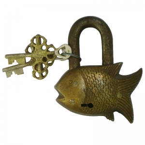 Traditional Brass Padlock for Home Security | Durable and Secure for Home Protection | Premium Fish Shaped Brass Padlock ( Yellow, 3.5 inch)