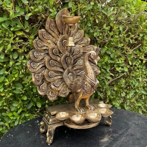 Brass Peacock Design Diya Oil Lamp Table Deepak Decorative Oil Light Diwali Decoration 