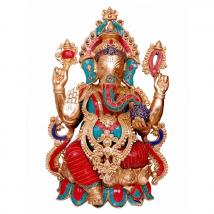 Ganpati Statue- 21 inch Ganesh statue with stone work, Ganesh Figurine, Ganesha for new Beginning,Home, Decor, Temple, Corner, Entrance, Gifts.