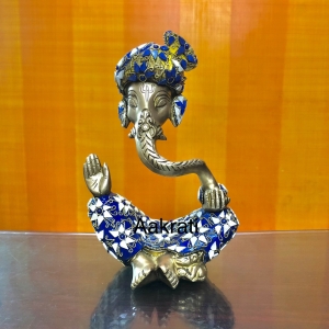 Brass Ganesha Statue with stone work, Ganesh Sculpture for Home Temple Decor, Good Luck Gift for New Beginnings, Modern Ganesha sculpture