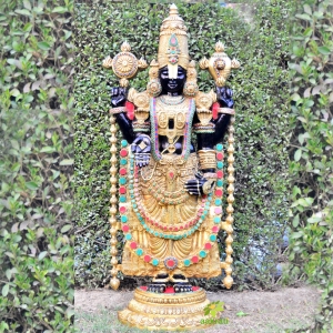 Lord Tirupati Balaji Black Large statue with mosain stonewok (Lord Vishnu) ,47 inch tall