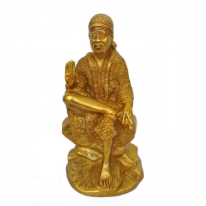 Divine Brass Sai Baba Idol | Sacred Decor for Home Blessings and Peace | Brass Sai Baba Statue ( Yellow, 14 inch)