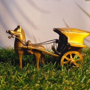 Handcrafted Brass Horse Cart Sculpture | Elegant Showpiece for Home Decoration | ( Brown, 3.5 inch)