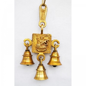 Religious Maa saraswati brass metal hanging bell with 3 little bells