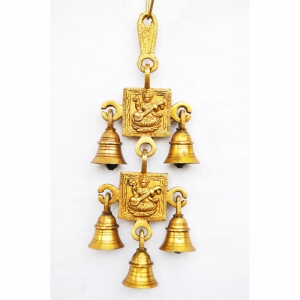 Traditional Maa saraswati brass metal hanging bell with 5 little bells