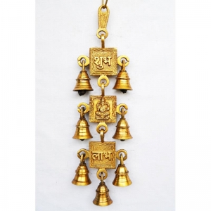 Temple Brass metal Lord Ganesha hanging bell with 7 little bells
