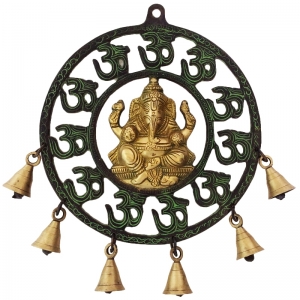 Aakrati Wall Hanging Double Finish Om Ganesh with Bells - Religious Hindu Lord Metal Brass Wind Chimes