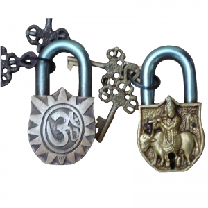 Krishna Brass Lock and Om Figure on Back