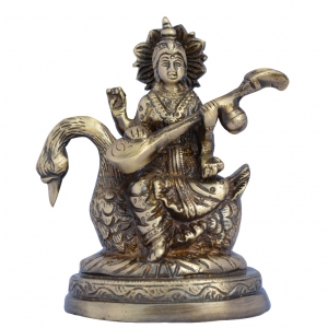 Goddess Sarawati Brass Statue sitting on a swan- Best Gift by Aakrati