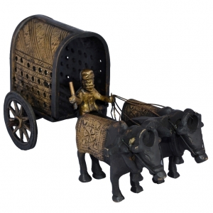 Aakrati Brass Sculpture of Bullock Cart for Home Decor Black