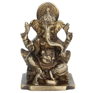 Ganpati sitting on a throne Brass Statue