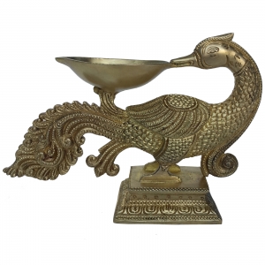 Brass Decorative Paecock Bird Oil Lamp Showpiece