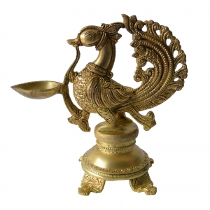 Peacock Floor Oil Lamp Brass Decorative Statue