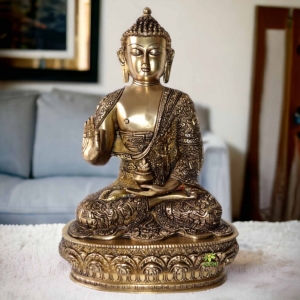 Blessing Lord Buddha Brass Statue in Antique Finish