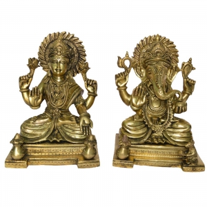 Laxmi Ganesha Pair of Brass Metal Religious Statue